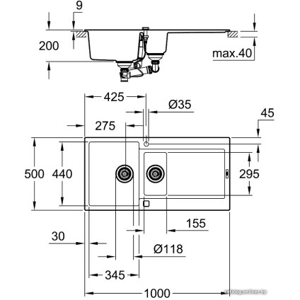 Кухонная мойка Grohe K500 60-C 100/50 1.5 31646AP0 (черный гранит)