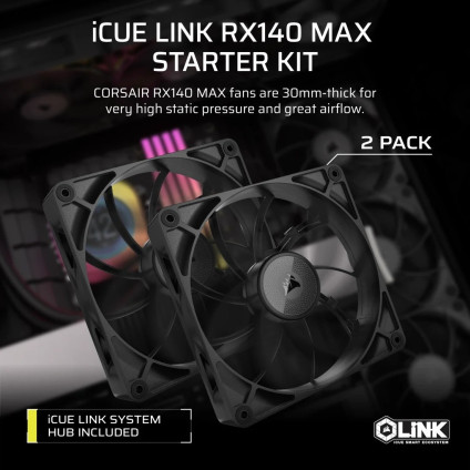 Комплект вентиляторов для корпуса с контроллером Corsair iCUE LINK RX140 MAX Dual Pack + Hub CO-9051044-WW