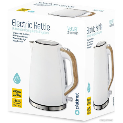 Электрический чайник Platinet Velvet Wooden (белый)