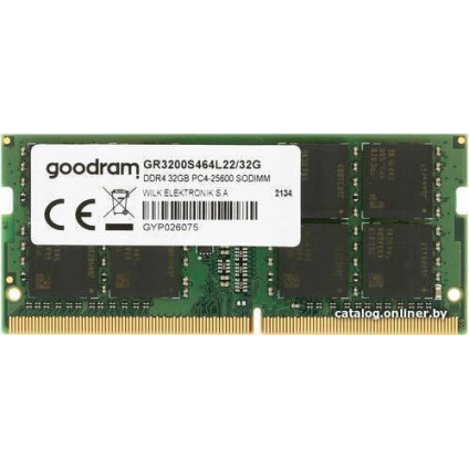 Оперативная память GOODRAM 32ГБ DDR4 SODIMM 3200 МГц GR3200S464L22/32G