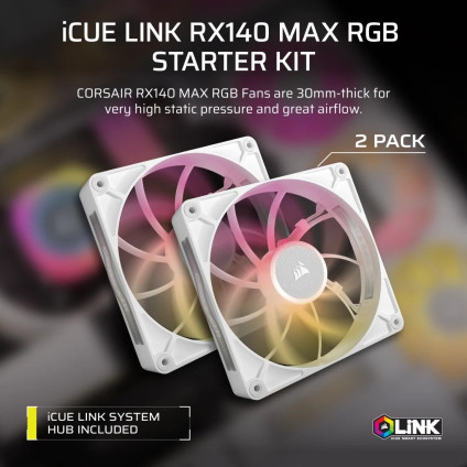 Комплект вентиляторов для корпуса с контроллером Corsair iCUE LINK RX140 RGB MAX Dual Pack + Hub CO-9051040-WW