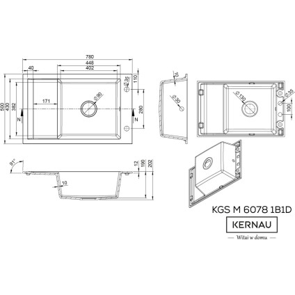 Кухонная мойка Kernau KGS M 6078 1B1D Black Metallic