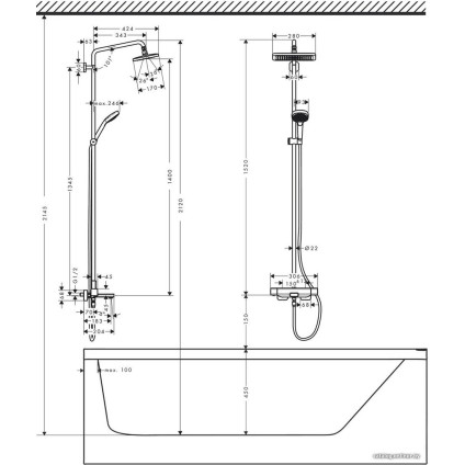 Душевая система  Hansgrohe Croma E Showerpipe 280 1jet 27687000