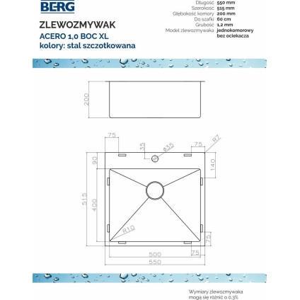 Кухонная мойка Berg Acero stal AceroXL