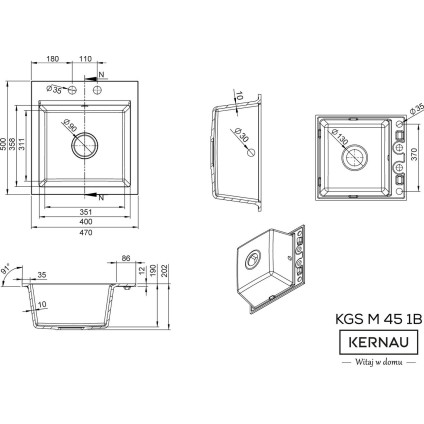 Кухонная мойка Kernau Kgs M 45 1B Pure White