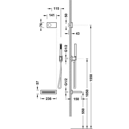 Держатель душевой лейки с подключением Tres Shower Technology 09288556Nm