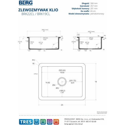Кухонная мойка Berg Klio BRK22CL