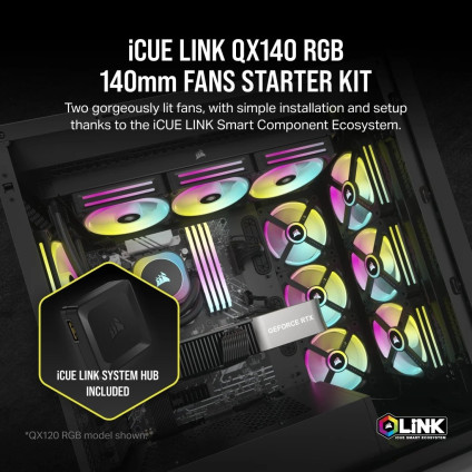 Комплект вентиляторов для корпуса с контроллером Corsair iCUE LINK QX140 RGB Dual Pack + Hub CO-9051004-WW