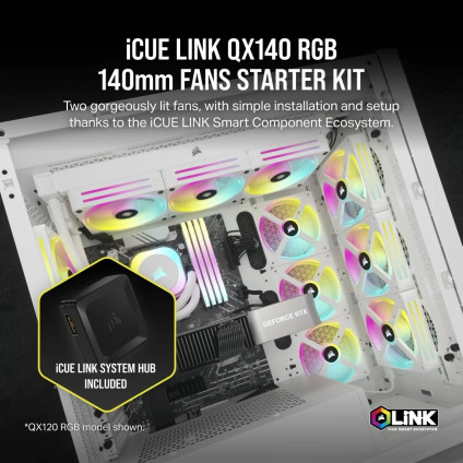 Комплект вентиляторов для корпуса с контроллером Corsair iCUE LINK QX140 RGB Dual Pack + Hub CO-9051008-WW