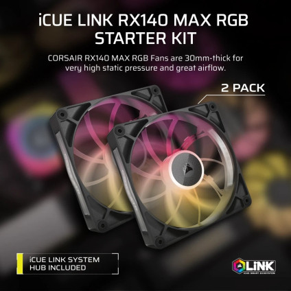 Комплект вентиляторов для корпуса с контроллером Corsair iCUE LINK RX140 RGB MAX Dual Pack + Hub CO-9051036-WW