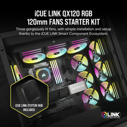 Комплект вентиляторов для корпуса с контроллером Corsair iCUE LINK QX120 RGB Triple Pack + Hub CO-9051002-WW