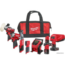 Milwaukee M12 FUEL M12FPP5A-423BEU (шлифмашина, гайковерт, трещотка, фонарь, компрессор, 3 АКБ, сумка)