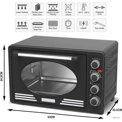 Мини-печь TurboTronic TT-EV45R Retro (черный)