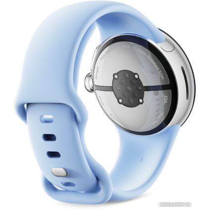 Умные часы Google Pixel Watch 2 (глянцевый серебристый/залив, спортивный силиконовый ремешок)