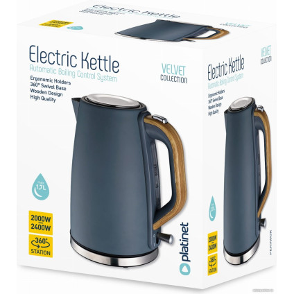Электрический чайник Platinet Velvet Wooden (синий)