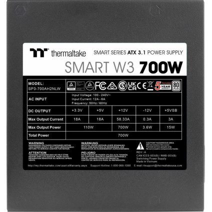 Блок питания Thermaltake Smart W3 700W PS-SPW-0700NNFAWE-1