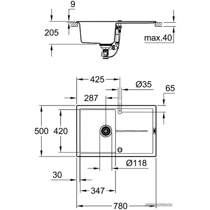 Кухонная мойка Grohe K400 50-C 78/50 1.0 31639AP0 (черный гранит)