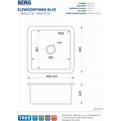 Кухонная мойка Berg Klio BRK22CM