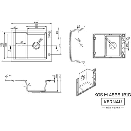 Кухонная мойка Kernau Kgs M 4565 1B1D Black Metallic