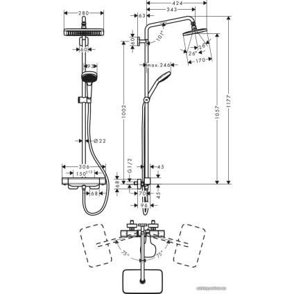 Душевая система  Hansgrohe Croma E Showerpipe 280 1jet 27630000