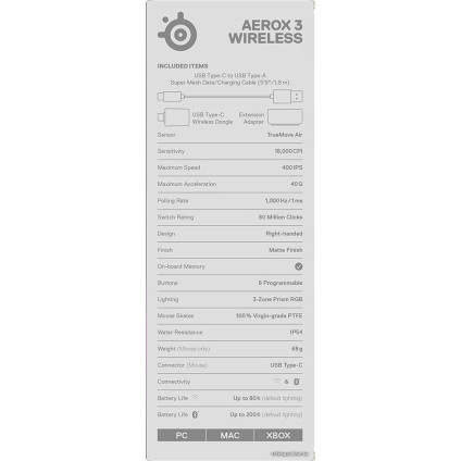 Игровая мышь SteelSeries Aerox 3 Wireless 2022 Edition Ghost