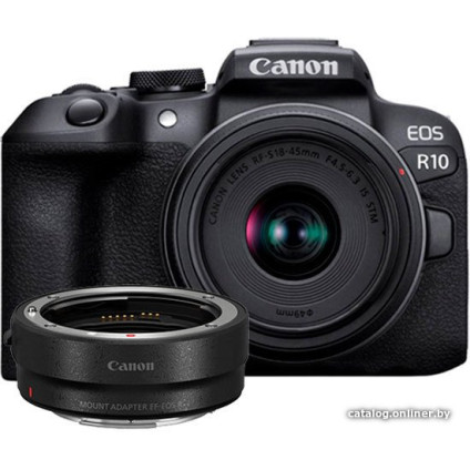 Беззеркальный фотоаппарат Canon EOS R10 RF-S 18-45mm F4.5-6.3 IS STM + адаптер крепления EF-EOS R