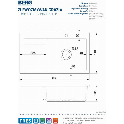 Кухонная мойка Berg Grazia BRZ22C11P
