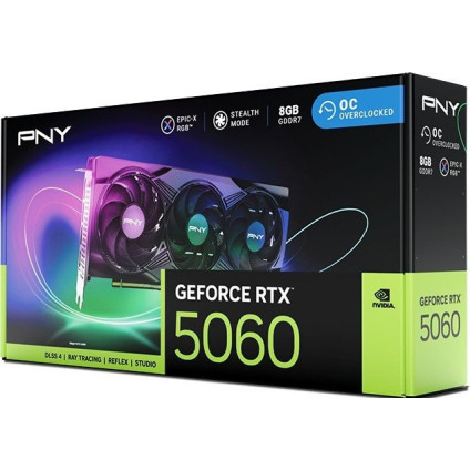Видеокарта PNY GeForce RTX 5060 8GB ARGB EPIC-X RGB Overclocked Triple Fan VCG50608TFXXPB1-O