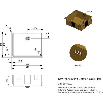 Кухонная мойка Reginox New York 50x40 (L) OKG Comfort Gold Flax R35160