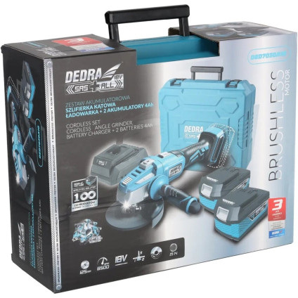 Угловая шлифмашина Dedra DED7030A10 (с 2-мя АКБ, кейс)