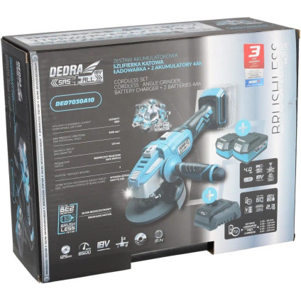 Угловая шлифмашина Dedra DED7030A10 (с 2-мя АКБ, кейс)